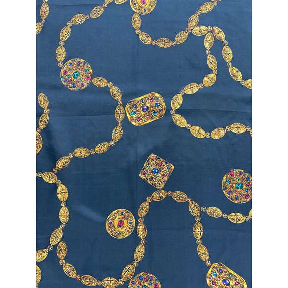 Vintage Echo Square Scarf Jewel Chain Print Blue & Gold Design 34.5"x34.5" Silk - Picture 2 of 5